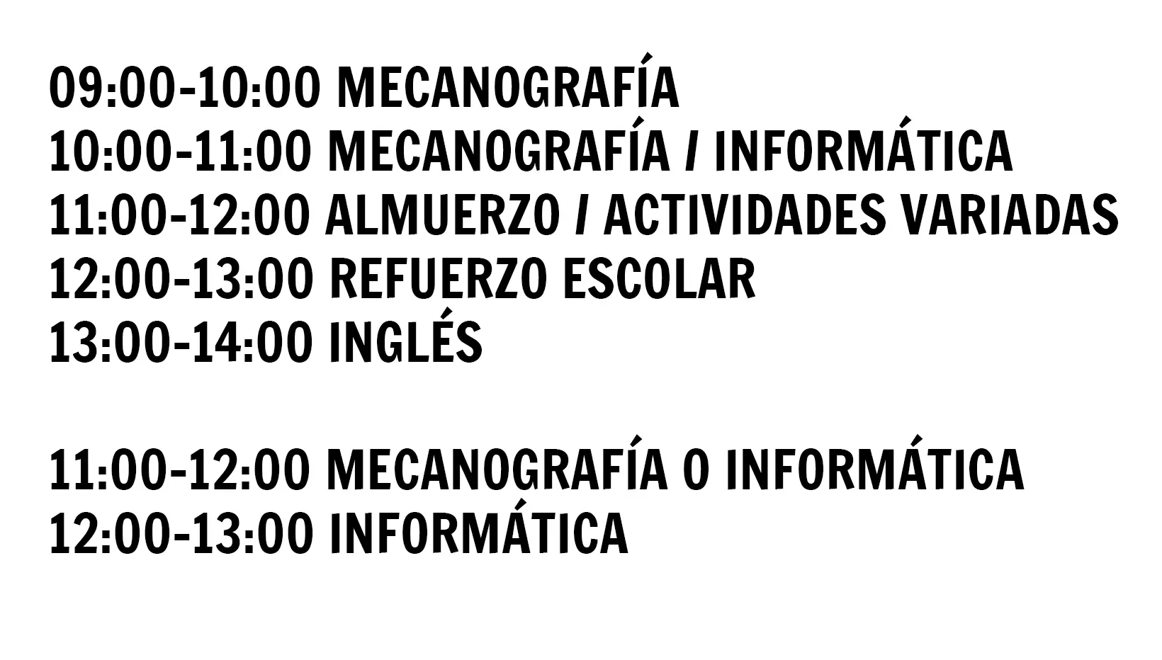 Horarios de verano de Academia Bauset